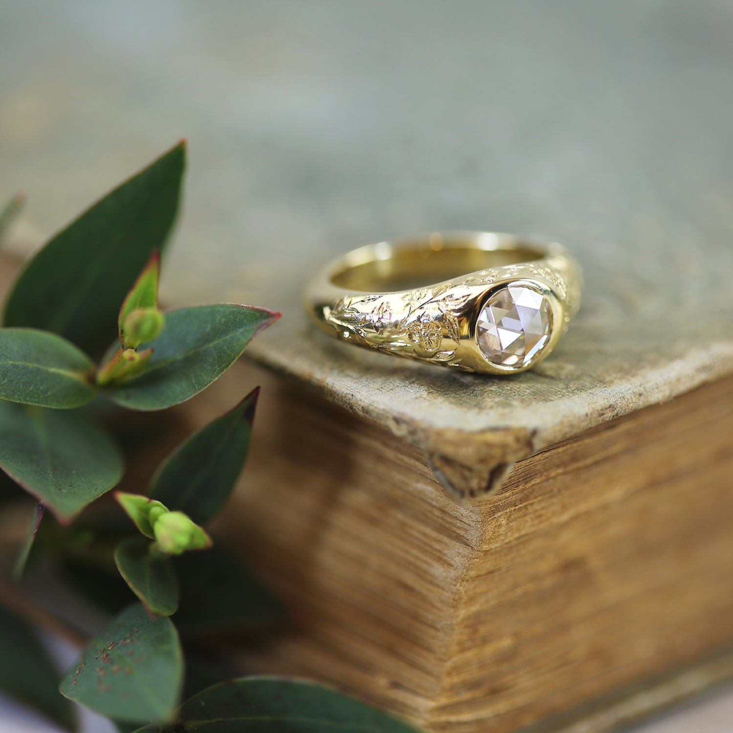 Polished Signet Daimond Ring alex monroe jewellery