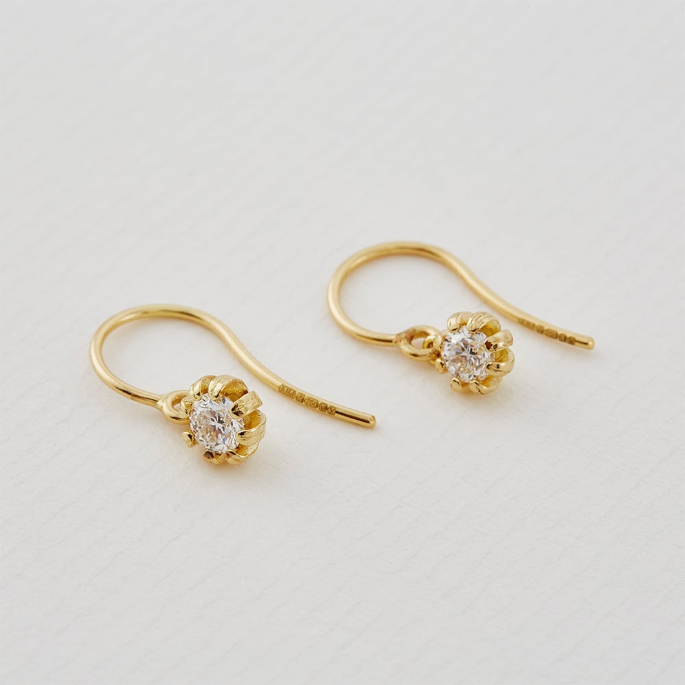 Seruni Bud Diamond Hook Drop Earrings paper shot