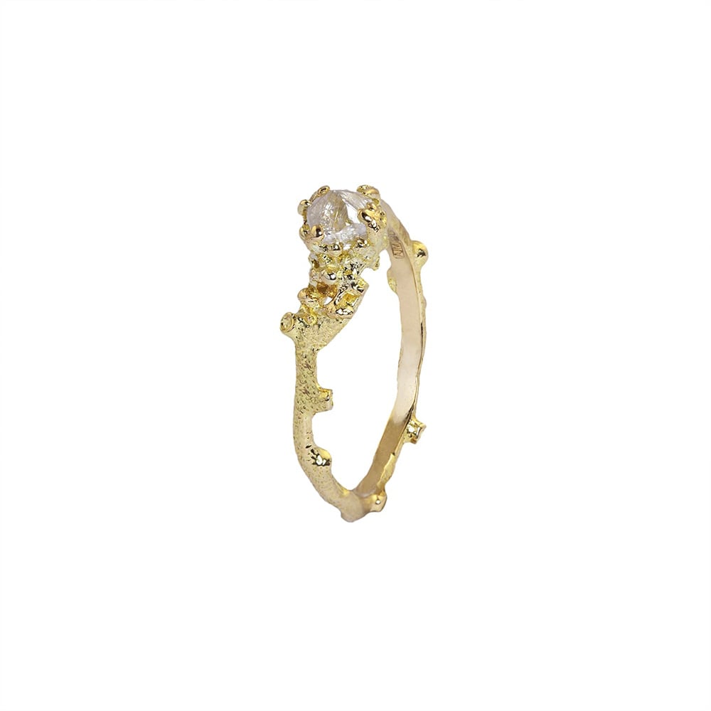 Staghorn Coral Ring with Raw Ocean Diamond by Alex Monroe