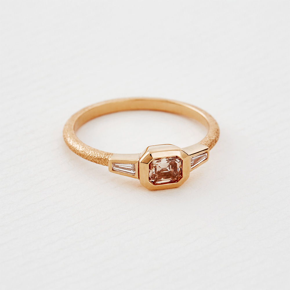 Trilogy Ring with Blush Champagne Diamond paper shot