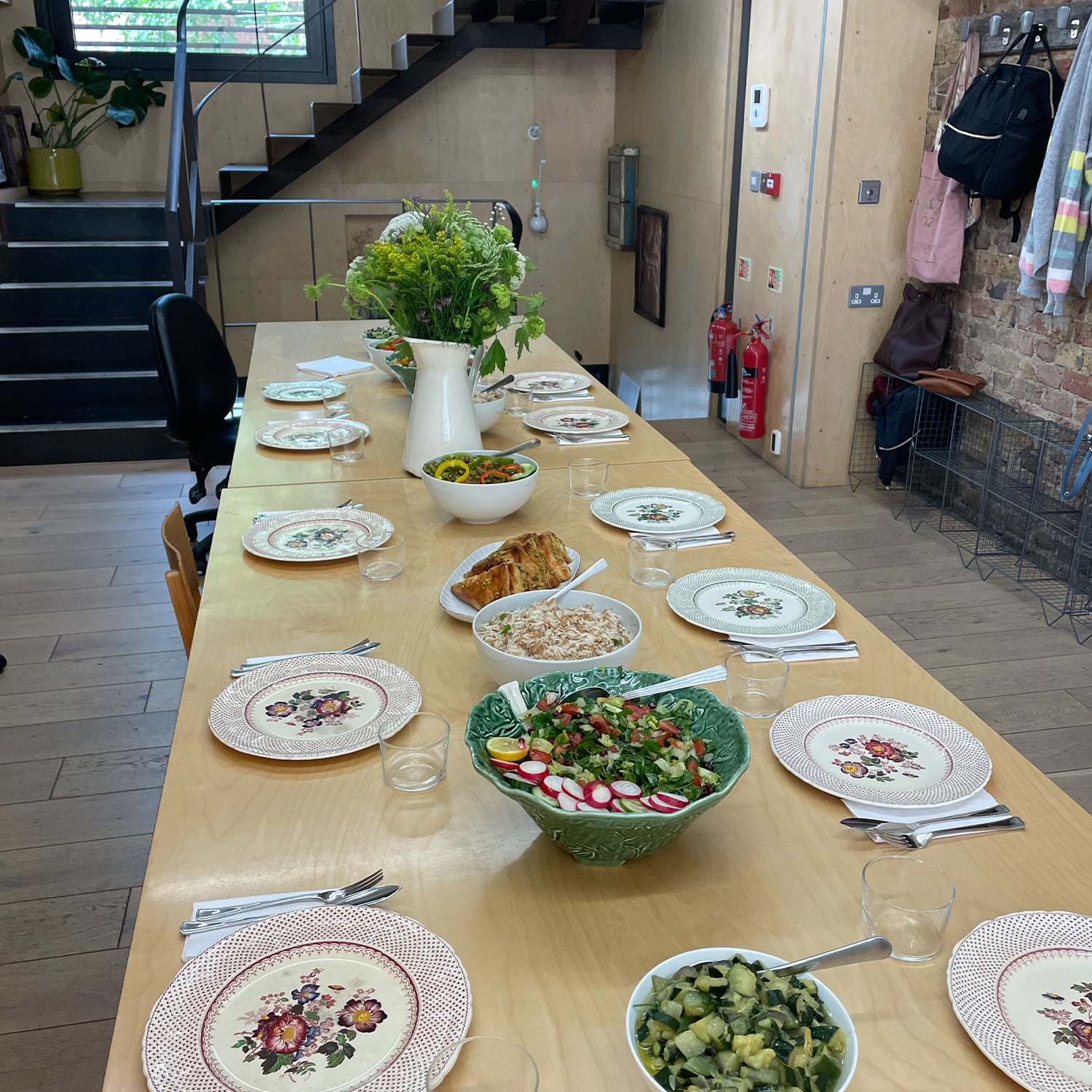 Alex Monroe Jewellery School lunch spread catered by Refugee Cafe